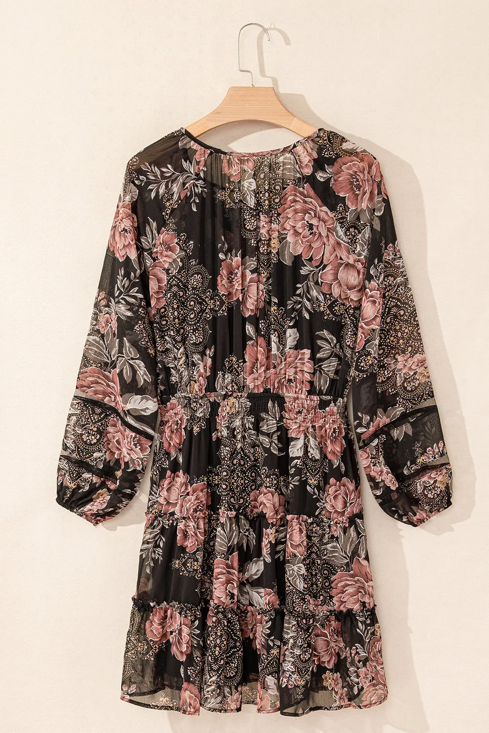 Vintage Floral Mini Dress with Puff Sleeves and Smock Waist