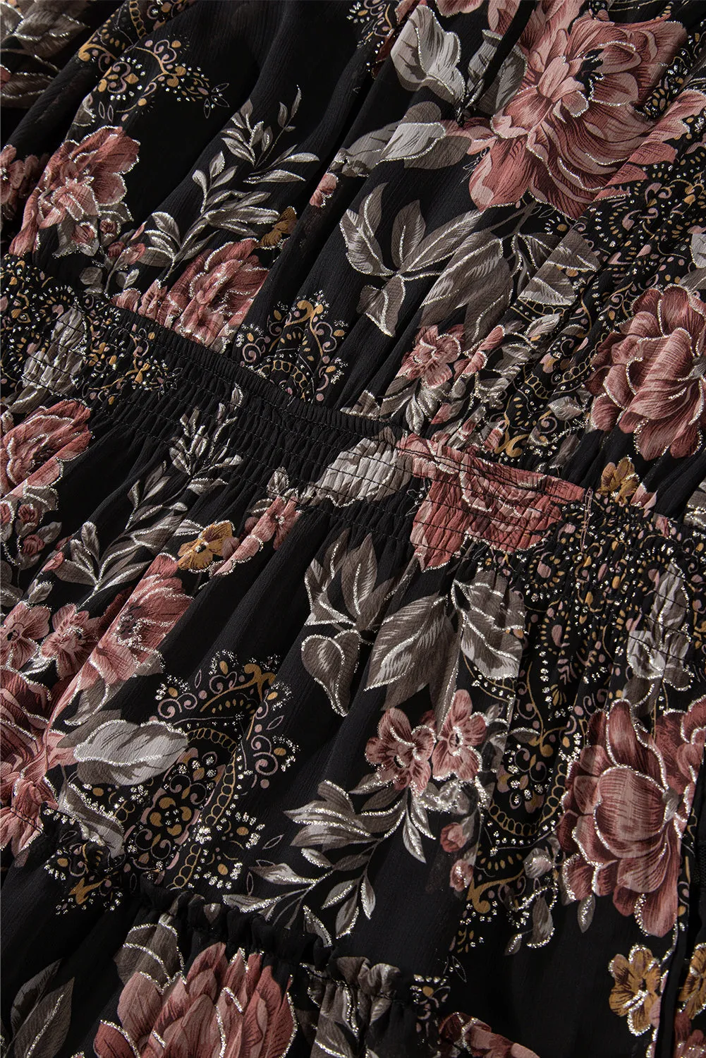Vintage Floral Mini Dress with Puff Sleeves and Smock Waist