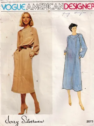 Vogue American Designer 2073 JERRY SILVERMAN Womens Long Sleeved Side Buttoned Tent Dress 1970s Vintage Sewing Pattern Size 10 Bust 32.5 inches