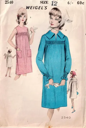 Weigel's 2540 RARE Womens Slim Yoked Dress with Simulated Smocking 1960s Vintage Sewing Pattern Bust 33 inches UNUSED Factory Folded