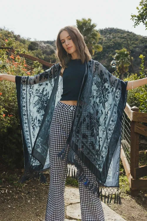 Whimsical Velvet Mesh Tapestry Kimono
