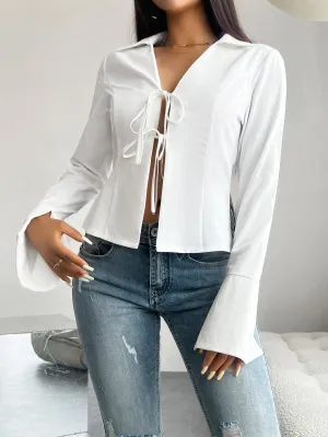 White Front Tie Up Shirt