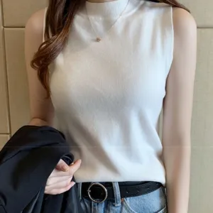 White High Neck Wide Tank Top