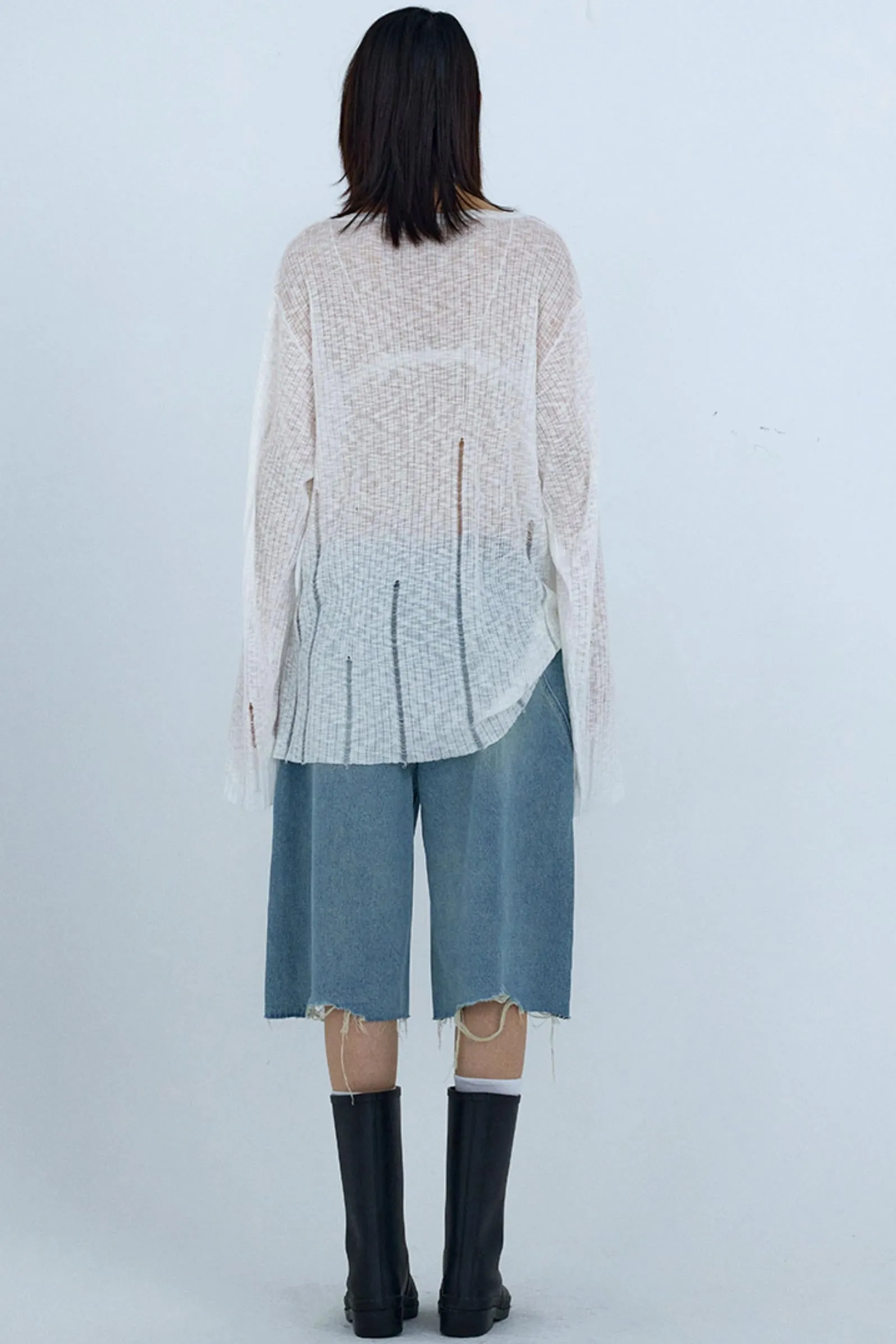 Wide-Leg Denim Culottes Shorts