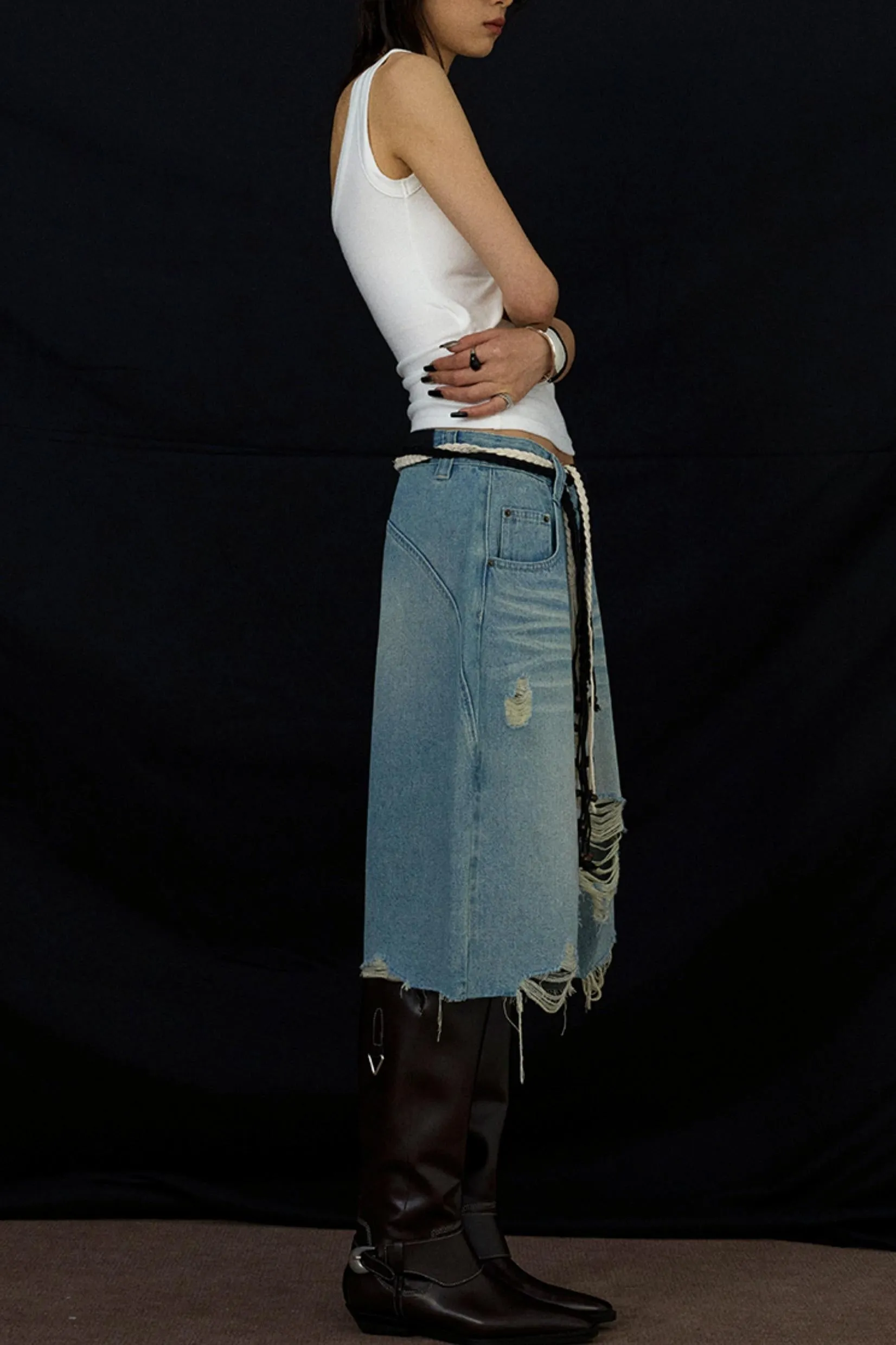 Wide-Leg Denim Culottes Shorts