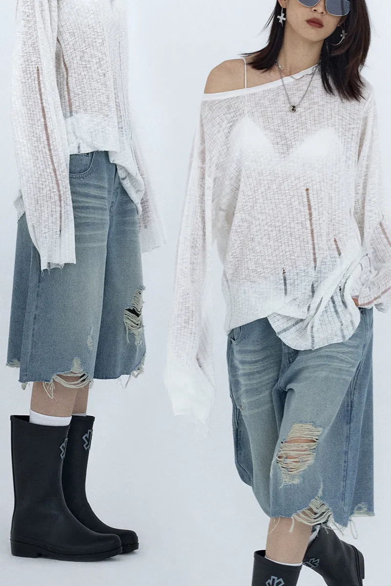 Wide-Leg Denim Culottes Shorts