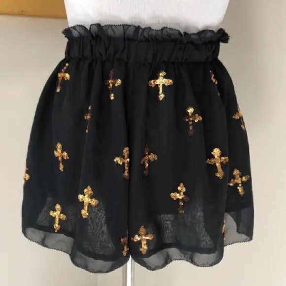 Wildfox White Label Gold Sequin Cross Romeo and Juliet Shorts
