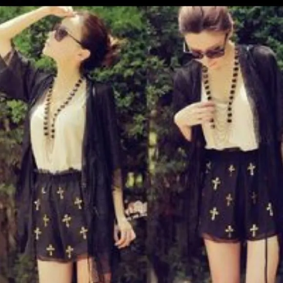 Wildfox White Label Gold Sequin Cross Romeo and Juliet Shorts