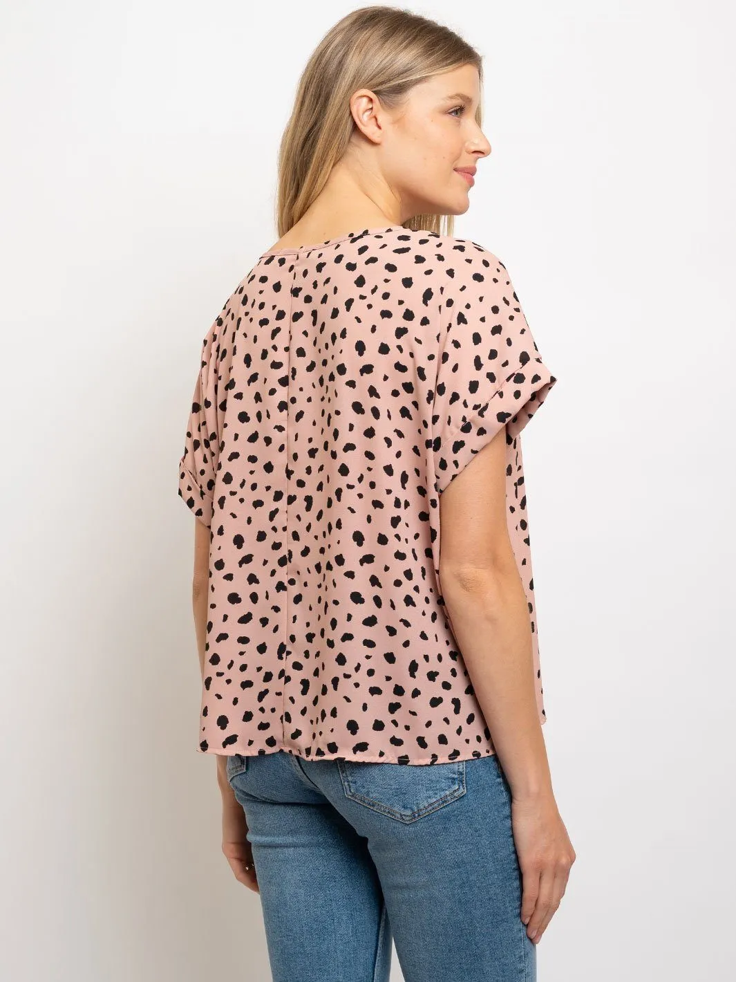 WOMEN'S ANIMAL PRINT SIDE TIE SHORT SLEEVE TOP