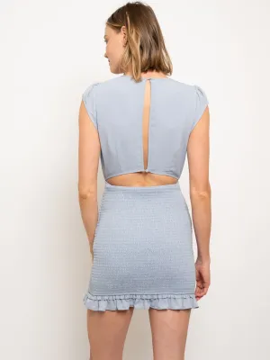 WOMEN'S BOTTON SMOCK OPEN BACK MINI DRESS