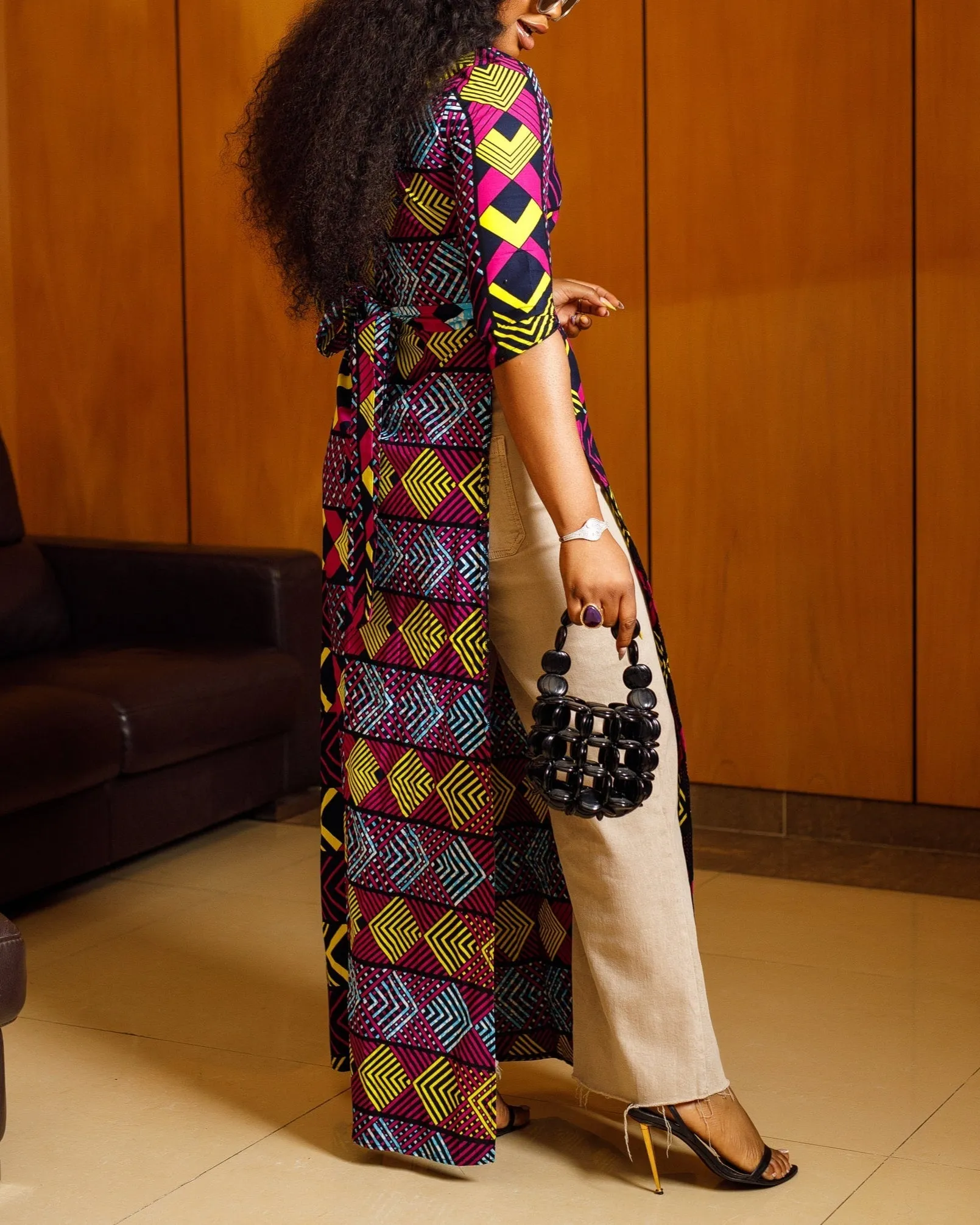 Women's Casual Print Round Neck Kaftan Maxi Dress