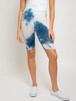 WOMEN'S ELASTIC WAIST TIE DYE BIKER SHORTS