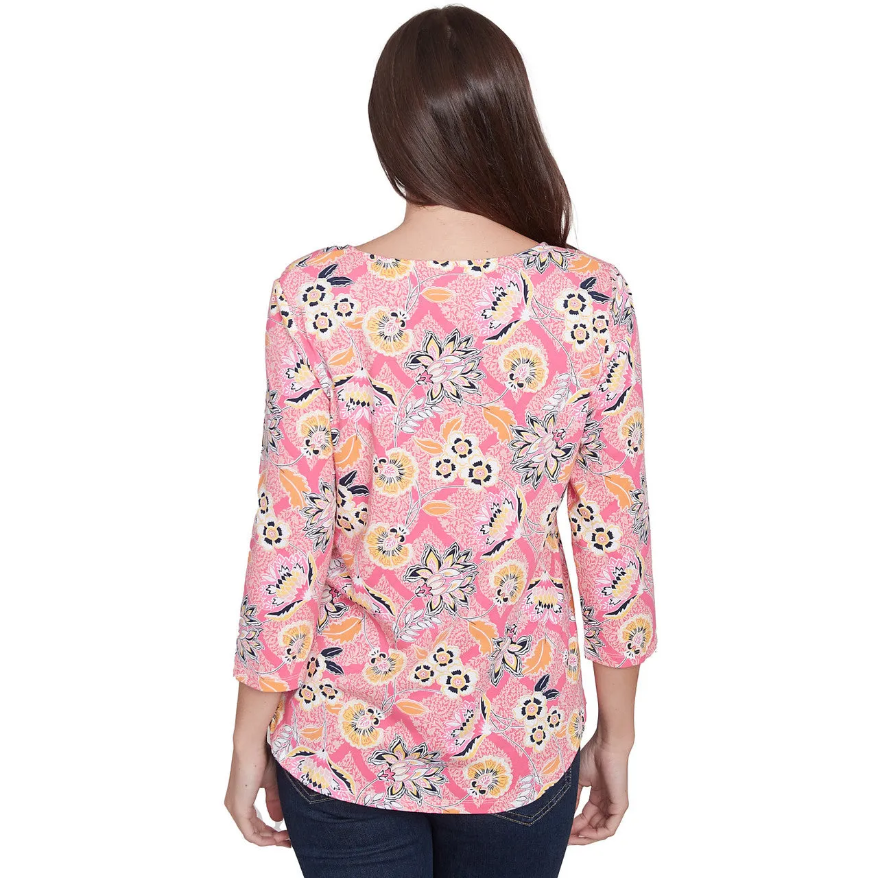 Women's Floral Asymmetric Neckline Knit Top - 35452