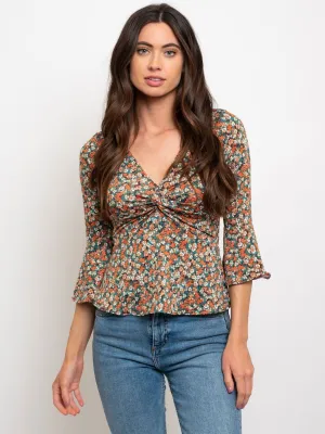 WOMEN'S FLORAL FRONT TWIST TOP