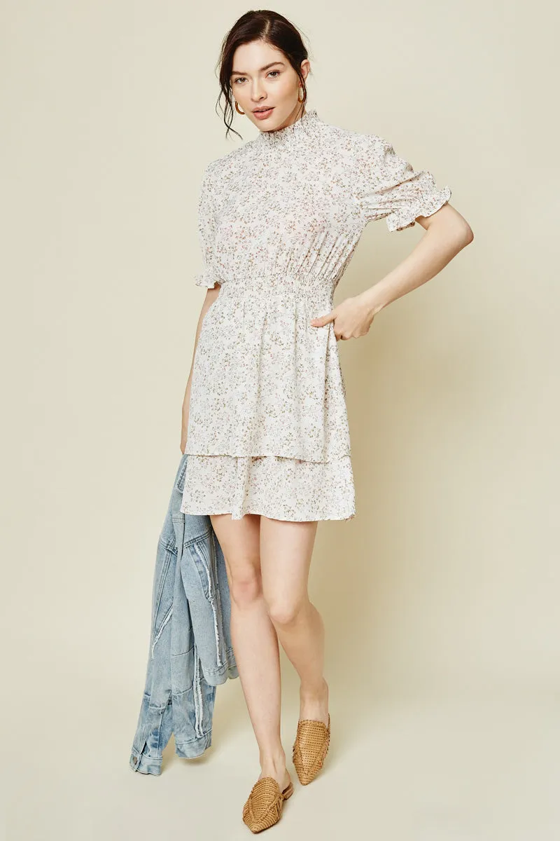 Women's Floral Smock Waist Mini Dress