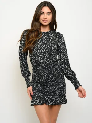 WOMEN'S LOGN SLEEVE SMOCKING DRESS