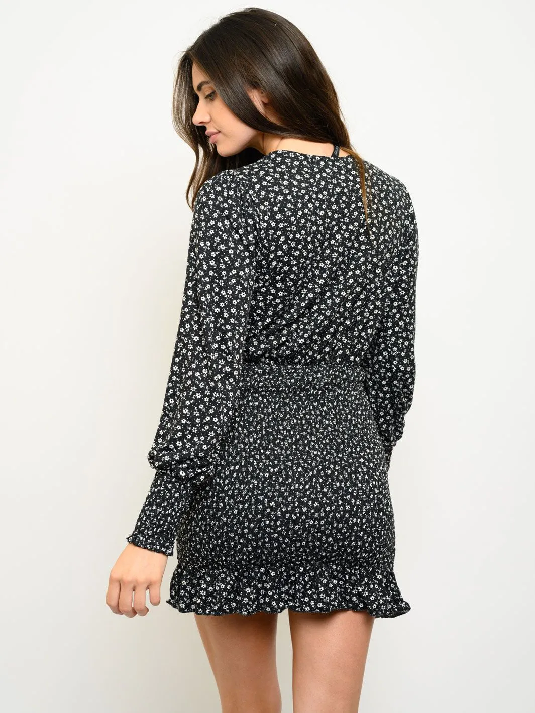 WOMEN'S LOGN SLEEVE SMOCKING DRESS