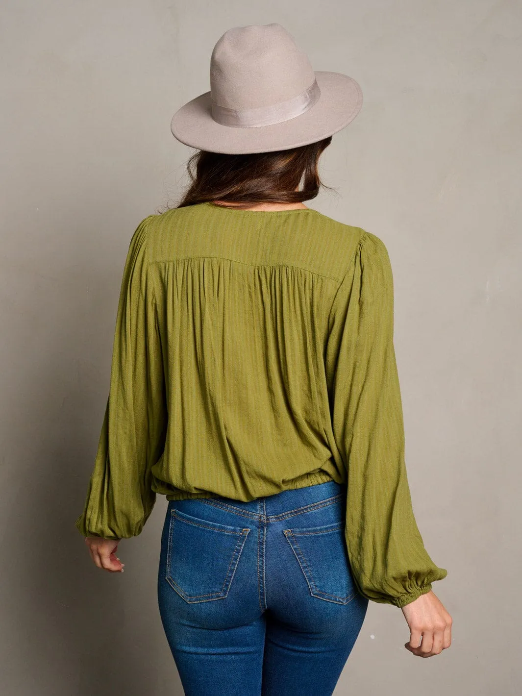 WOMEN'S LONG SLEEVE BUTTON UP SELF TIE BLOUSE TOP