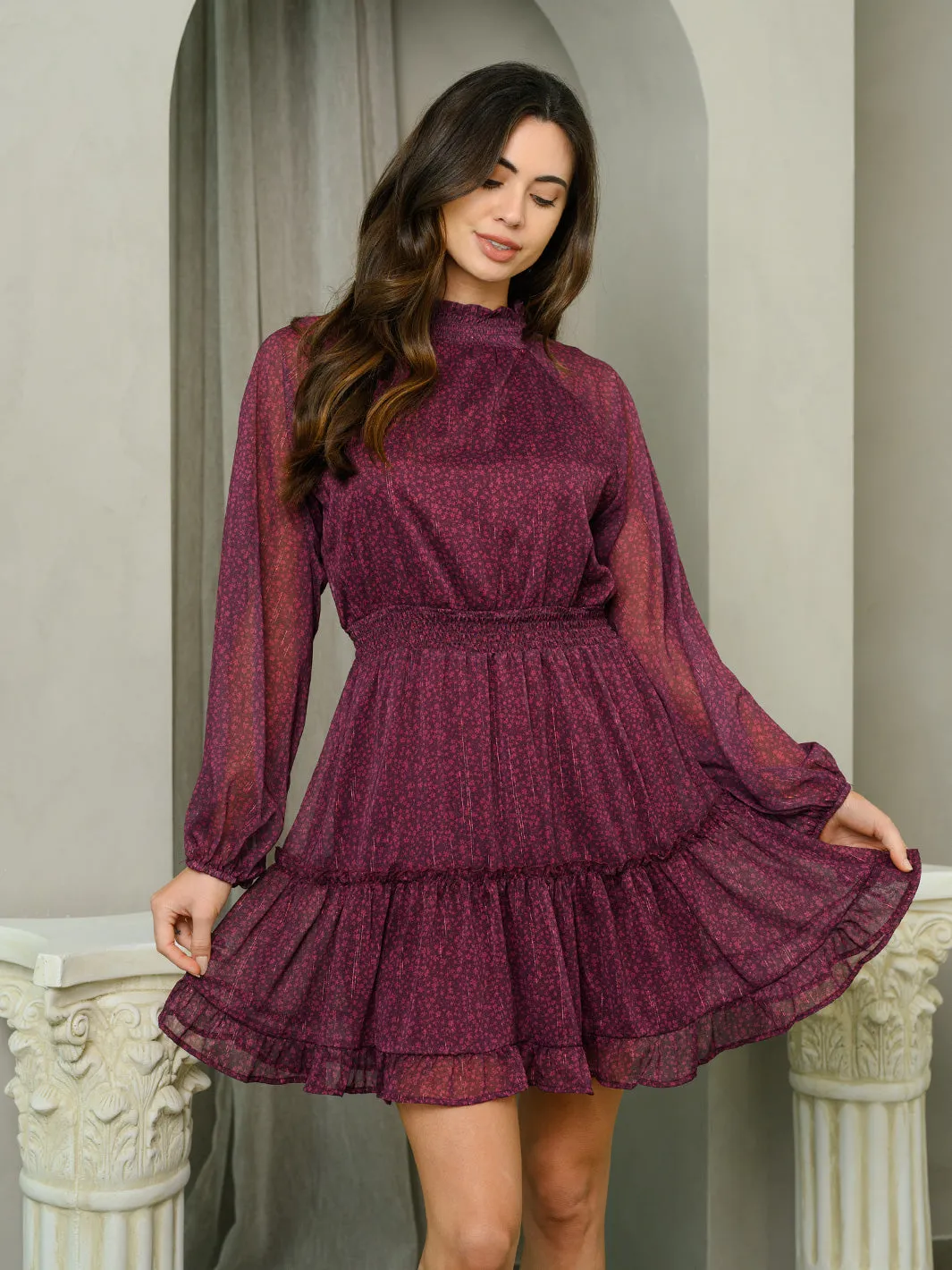 WOMEN'S LONG SLEEVE MOCK NECK MINI DRESS