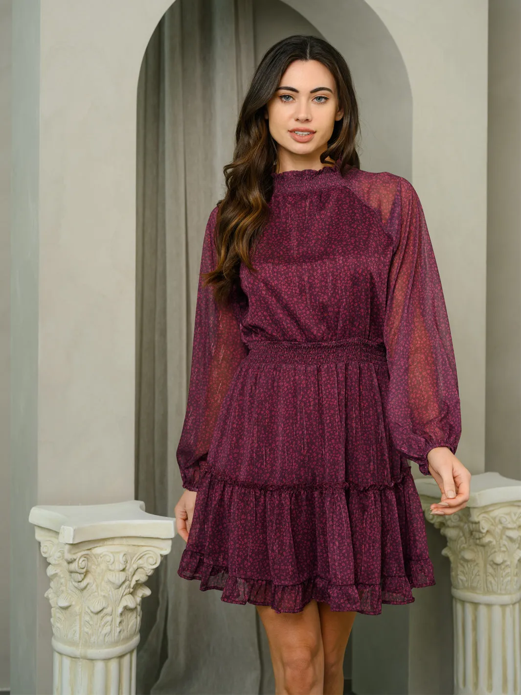 WOMEN'S LONG SLEEVE MOCK NECK MINI DRESS