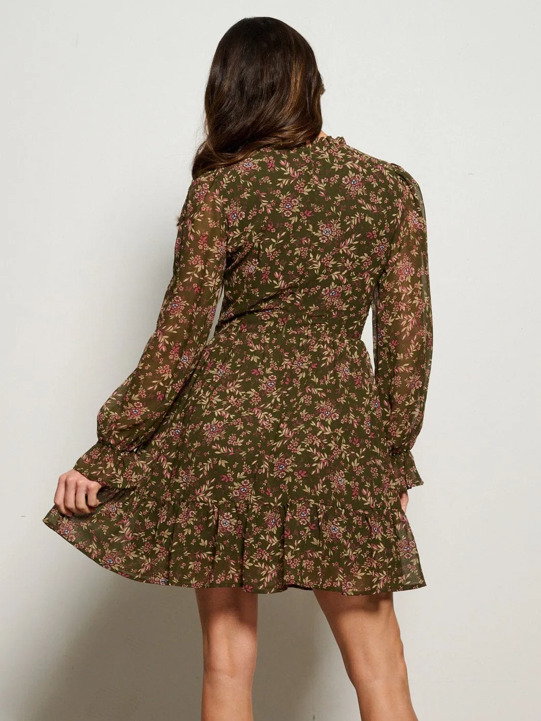 WOMEN'S LONG SLEEVE SMOCK FLORAL MINI DRESS