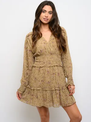 WOMEN'S LONG SLEEVE SMOCKED WAIST MINI DRESS