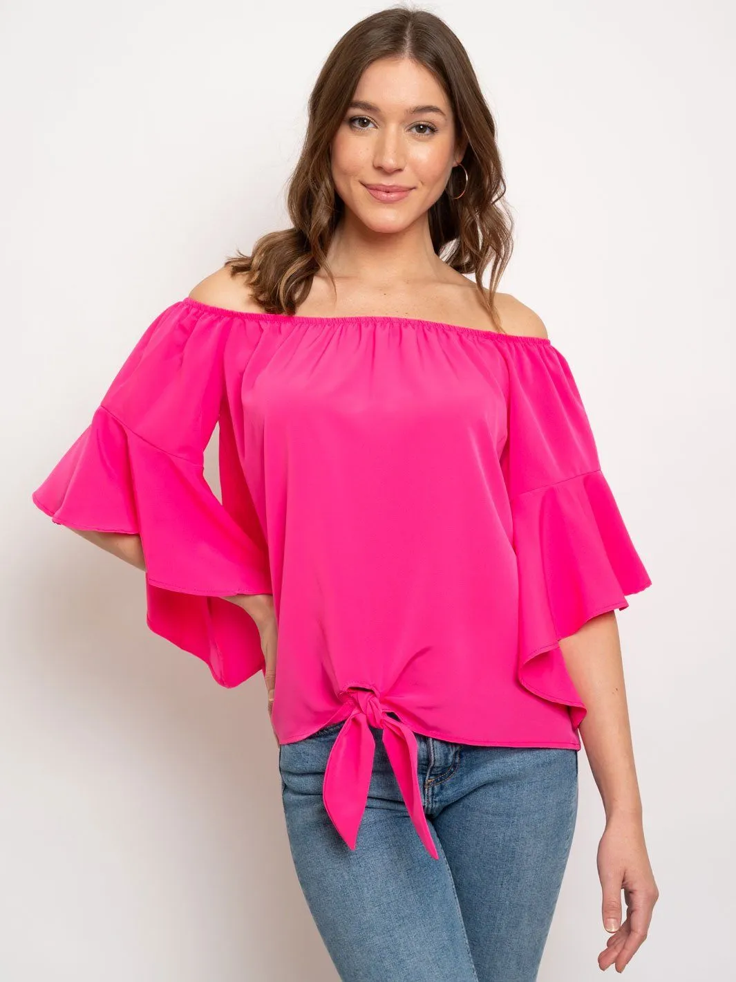 WOMEN'S OFF SHOULDER 3/4 BELL SLEEVES TOP