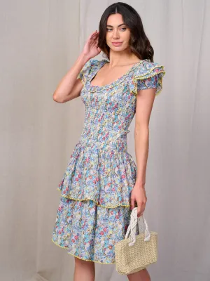 WOMEN'S SHORT RUFFLE SMOCK TIERED FLORAL MINI DRESS