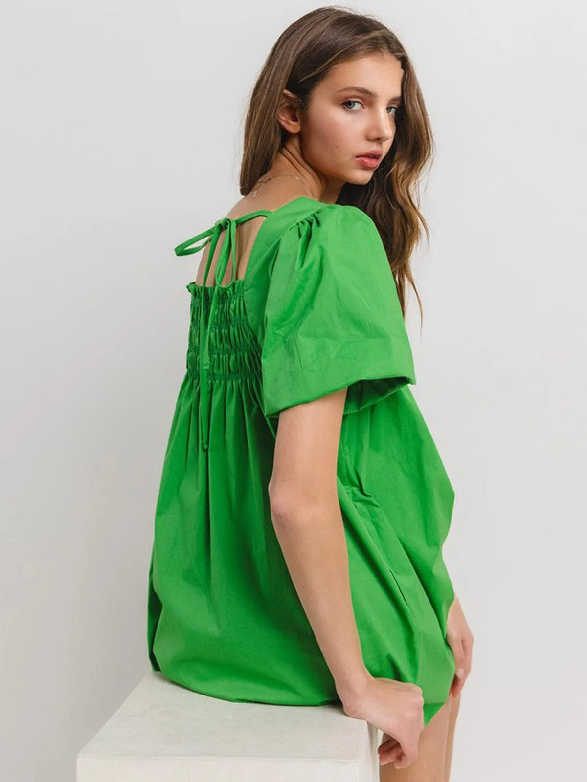 WOMEN'S SHORT SLEEVE POCKETS SMOCK TUNIC MINI DRESS