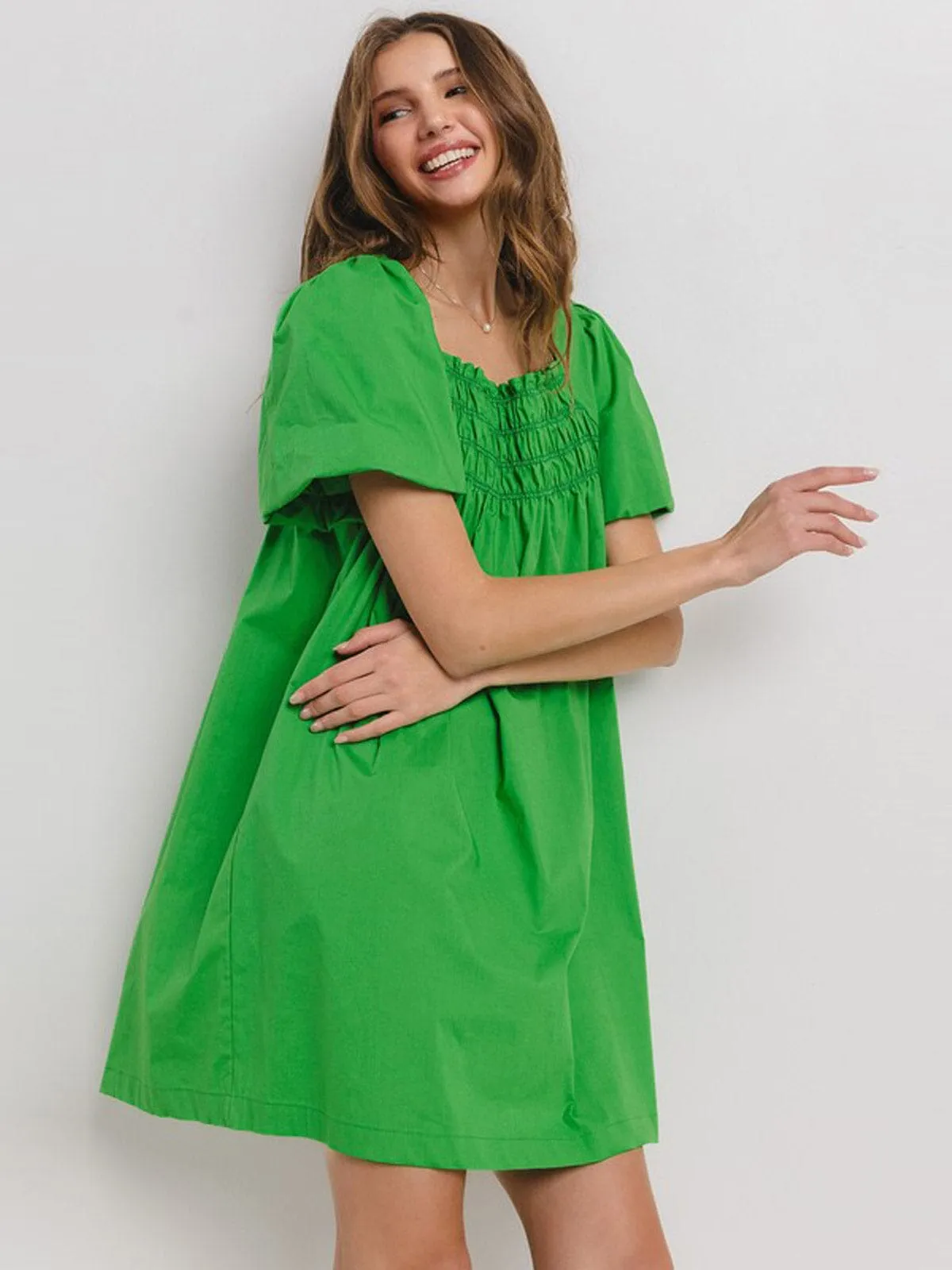 WOMEN'S SHORT SLEEVE POCKETS SMOCK TUNIC MINI DRESS