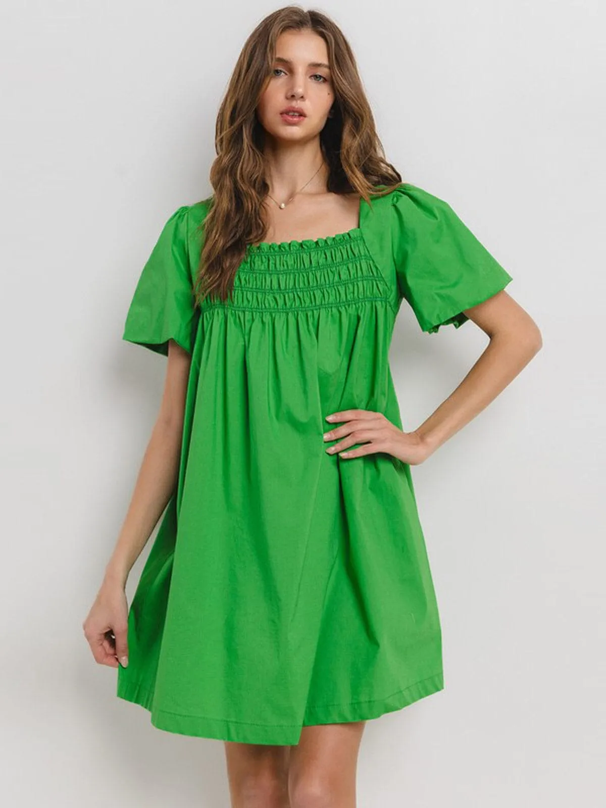WOMEN'S SHORT SLEEVE POCKETS SMOCK TUNIC MINI DRESS