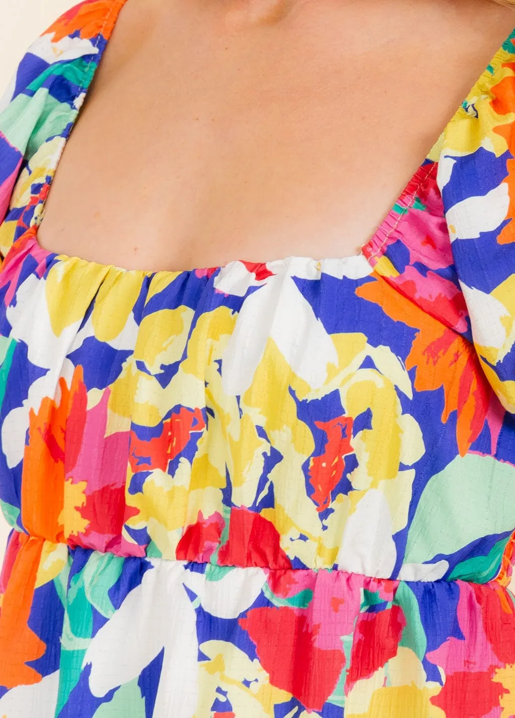WOMEN'S SHORT SLEEVE SMOCK FLORAL MINI DRESS