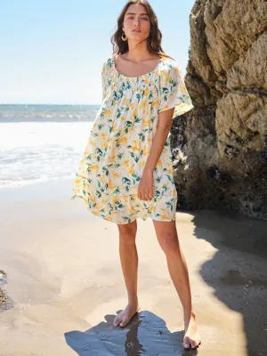 WOMEN'S SHORT SLEEVE SMOCK NECK FLORAL MINI DRESS