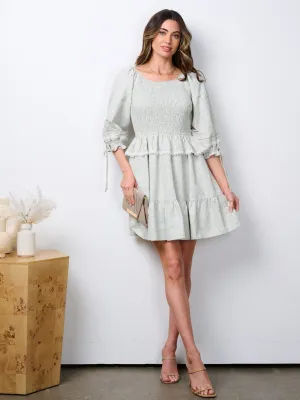 WOMEN'S SHORT SLEEVE SMOCK TIERED FLORAL RUFFLE MINI DRESS