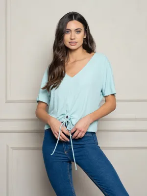 WOMEN'S SHORT SLEEVE V-NECK FRONT TIE TOP