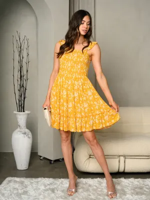 WOMEN'S SLEEVELESS FLORAL SMOCKED MINI DRESS