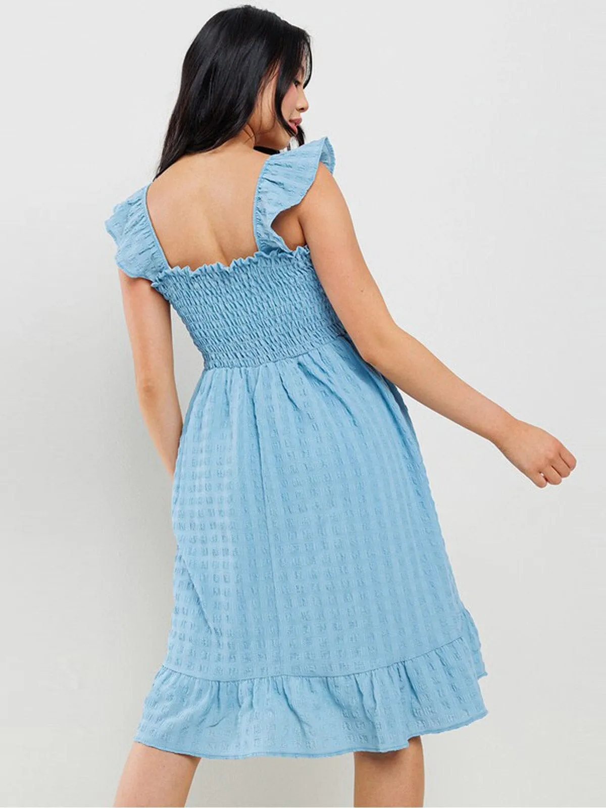 WOMEN'S SLEEVELESS RUFFLE SMOCK DETAILED TUNIC MINI DRESS