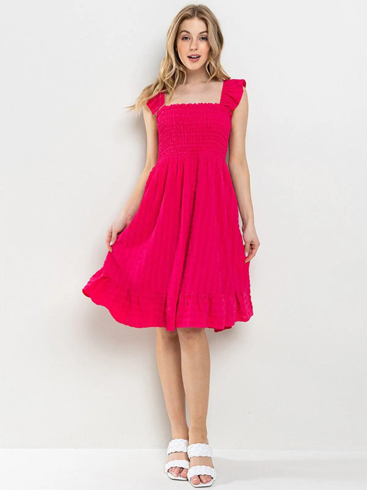 WOMEN'S SLEEVELESS RUFFLE SMOCK DETAILED TUNIC MINI DRESS