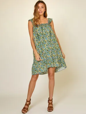 WOMEN'S SLEEVELESS RUFFLE SMOCK FLORAL MINI DRESS