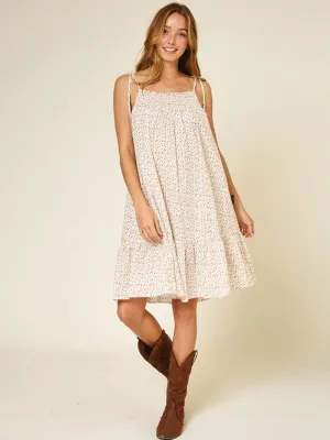 WOMEN'S SLEEVELESS RUFFLE SMOCK NECK FLORAL MINI DRESS