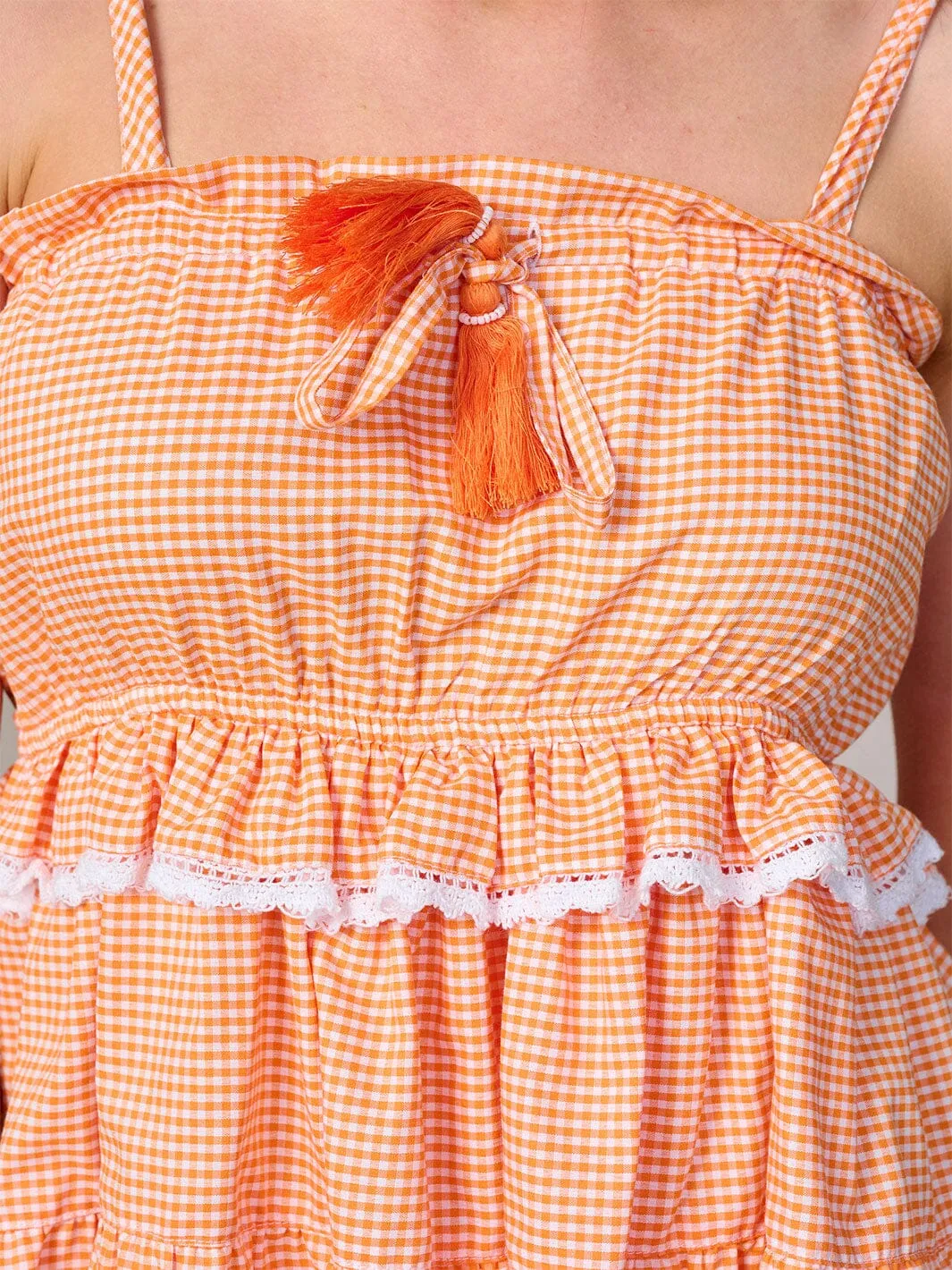 WOMEN'S SLEEVELESS RUFFLE TIERED PLAID MINI DRESS