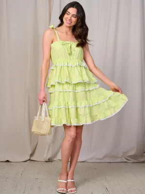WOMEN'S SLEEVELESS RUFFLE TIERED PLAID MINI DRESS