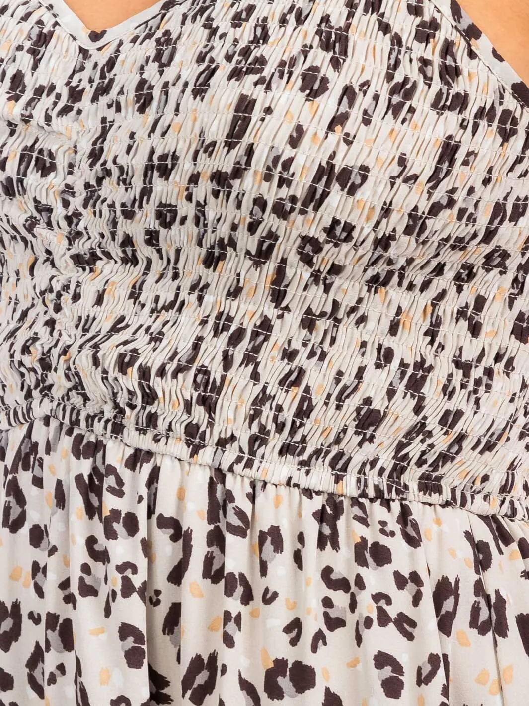 WOMEN'S SLEEVELESS SMOCK ANIMAL PRINT MINI DRESS