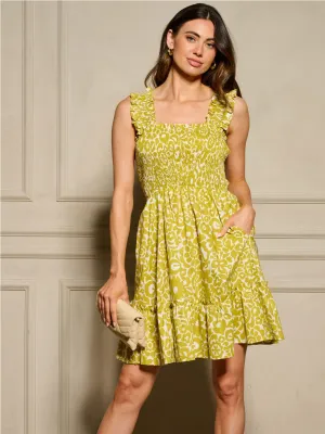WOMEN'S SLEEVELESS SMOCK POCKETS FLORAL MINI DRESS