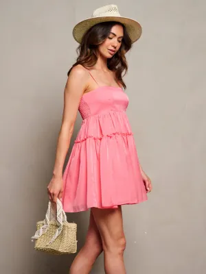 WOMEN'S SLEEVELESS SMOCK RUFFLE MINI DRESS