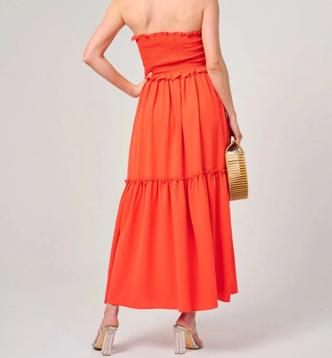 WOMEN'S SLEEVELESS SMOCK TIERED TUBE MAXI DRESS