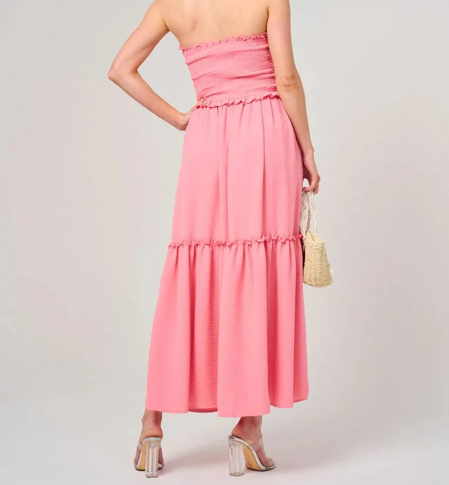 WOMEN'S SLEEVELESS SMOCK TIERED TUBE MAXI DRESS