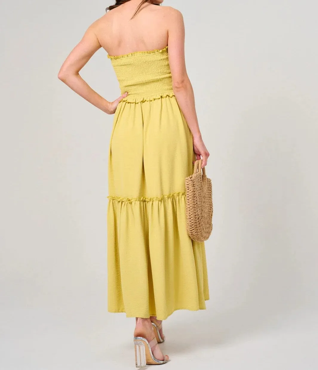 WOMEN'S SLEEVELESS SMOCK TIERED TUBE MAXI DRESS