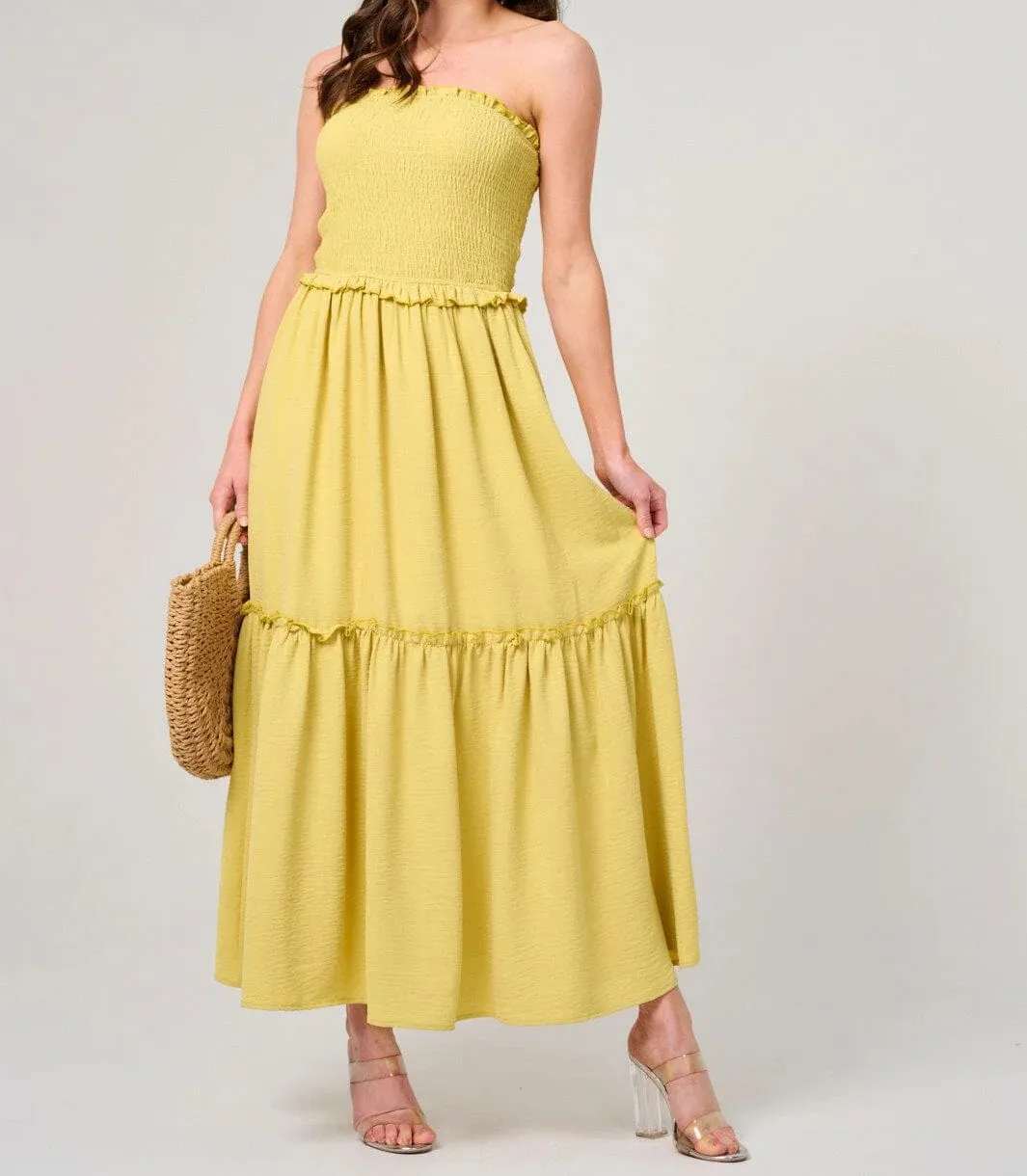 WOMEN'S SLEEVELESS SMOCK TIERED TUBE MAXI DRESS