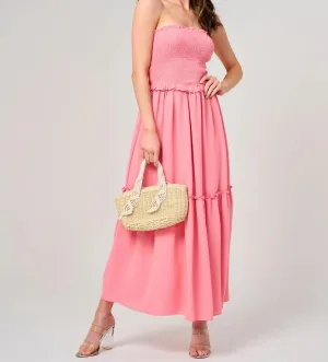 WOMEN'S SLEEVELESS SMOCK TIERED TUBE MAXI DRESS